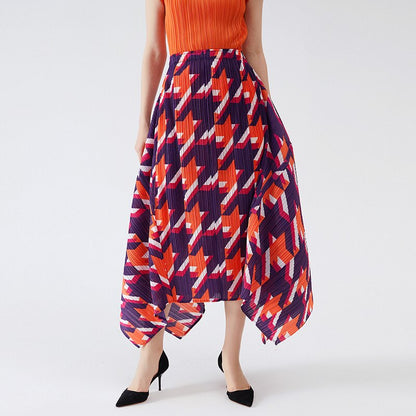 Miyake Pleated Skirts 2022 Spring Autumn Houndstooth A-line Skirt High Waist Fashion Pleated Loose Women Clothing