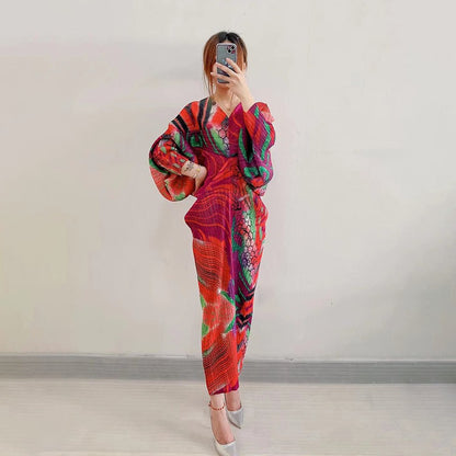 Sanzhai Pleated Summer New Bat Sleeves Loose Cover Meat Reduce Age Large Medium Length Bottom Dress