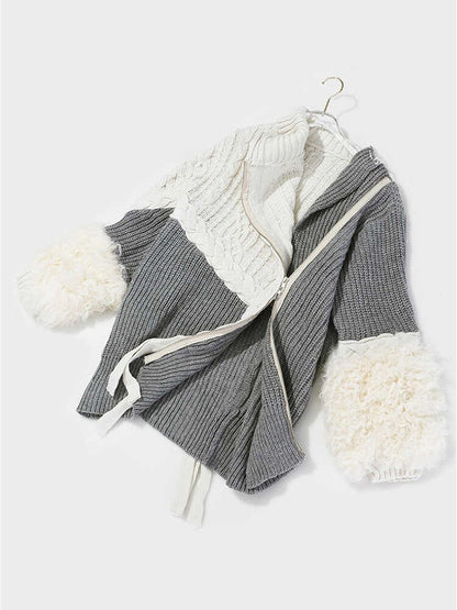 Asymmetrical Split Fur Big Size Knitting Sweater Loose Fit  Long Sleeve Women New Fashion Trend Spring Autumn