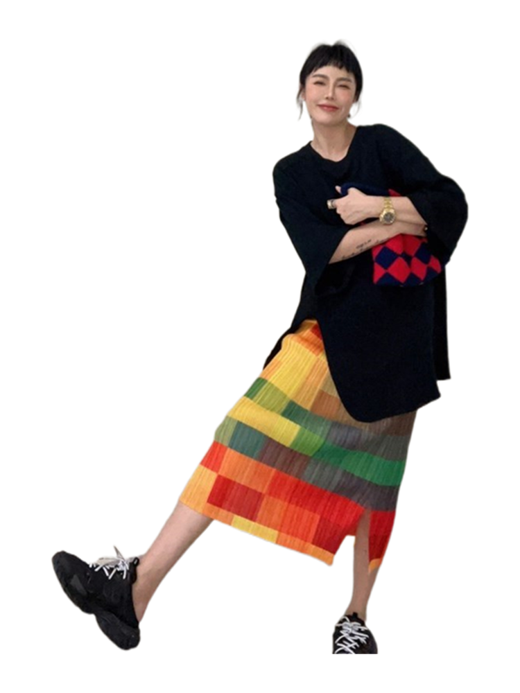 Pleated Sweet Beach Plaid Skirt for Women's  Summer New Active and Age Reducing Korean Half Length Skirt