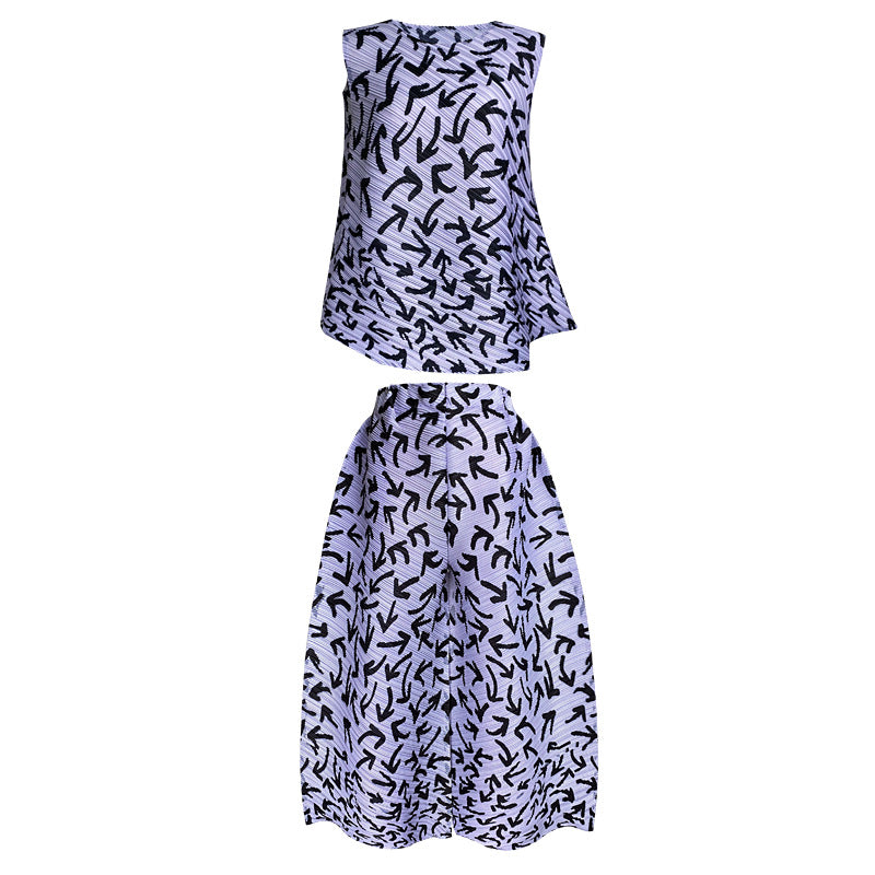 Miyake Pleats Arrow Printed Two Piece Sets
