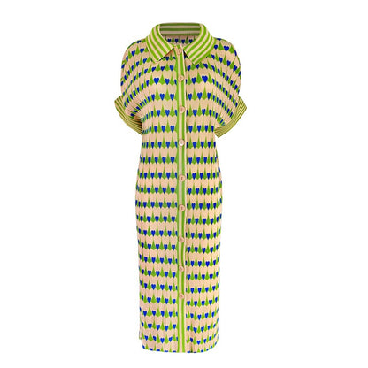 Spring Hearts Love Printed Dress Cardigan Button Dress Elegant Flare Sleeve Designer Clothing 8958