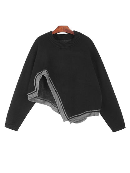 Irregular Hem Big Size Knitting Sweater Round Neck Long Sleeve Women Pullovers New Fashion Trend Autumn Winter