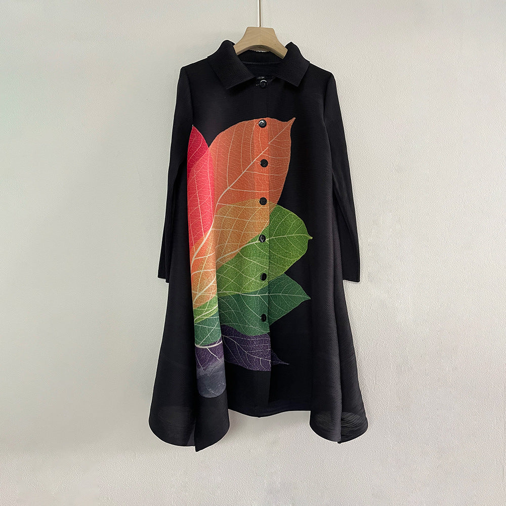 Lapel Loose Pleated Dress Single Breasted Spring Autumn 2023 New Women Long Sleeve Color Block Party Clothes Lady