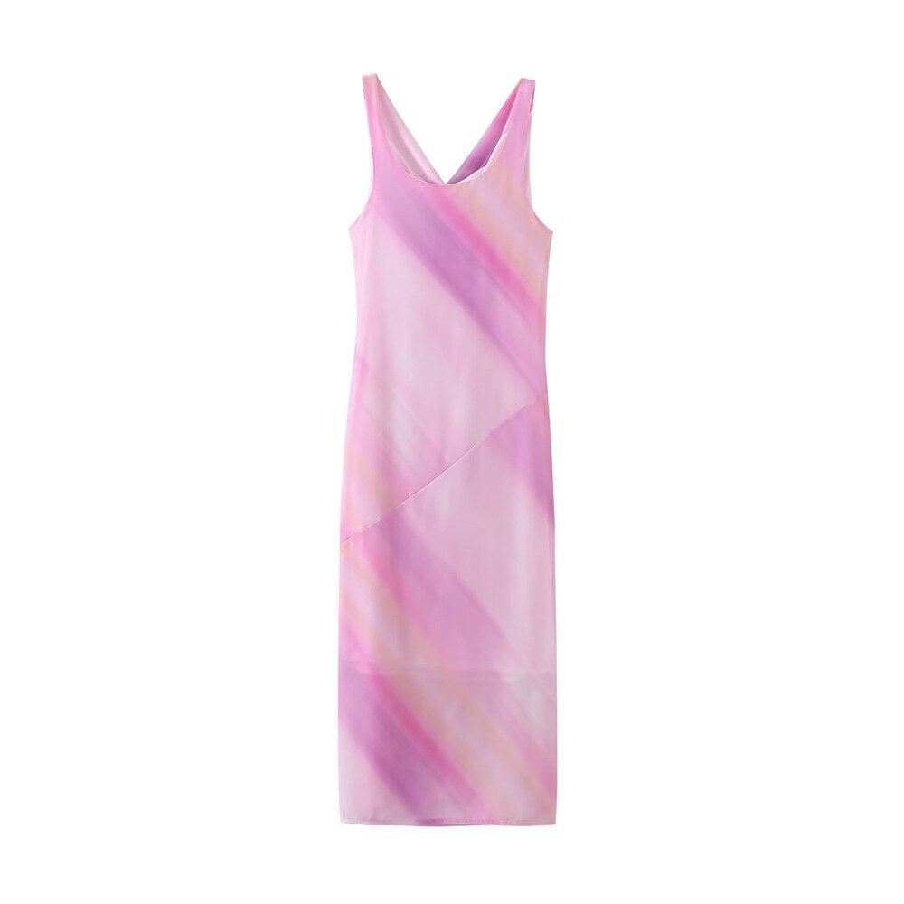 PB&ZA summer new women's fashion chic swing neck temperament pleated print halter dress 47037140