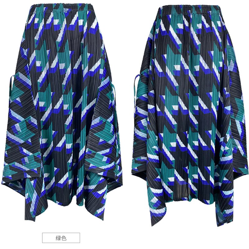 Miyake Pleated Skirts 2022 Spring Autumn Houndstooth A-line Skirt High Waist Fashion Pleated Loose Women Clothing
