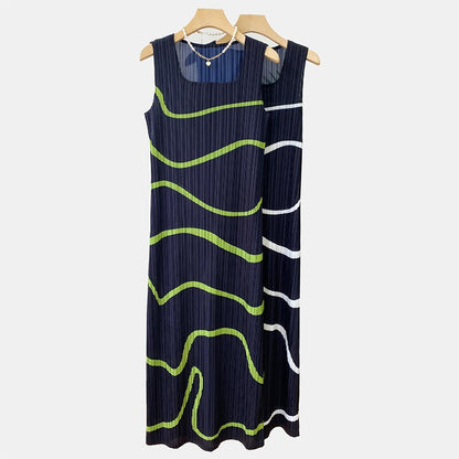 Sanzhai Ruffled French Vintage Square Neck Dress Women's Summer 2023 New Contrast Stripe Slim Sleeveless Tank Top Skirt