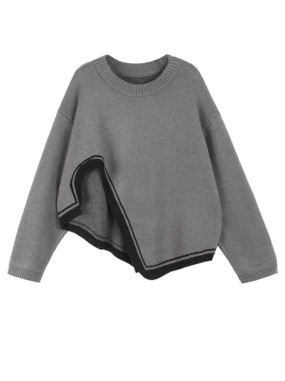 Irregular Hem Big Size Knitting Sweater Round Neck Long Sleeve Women Pullovers New Fashion Trend Autumn Winter