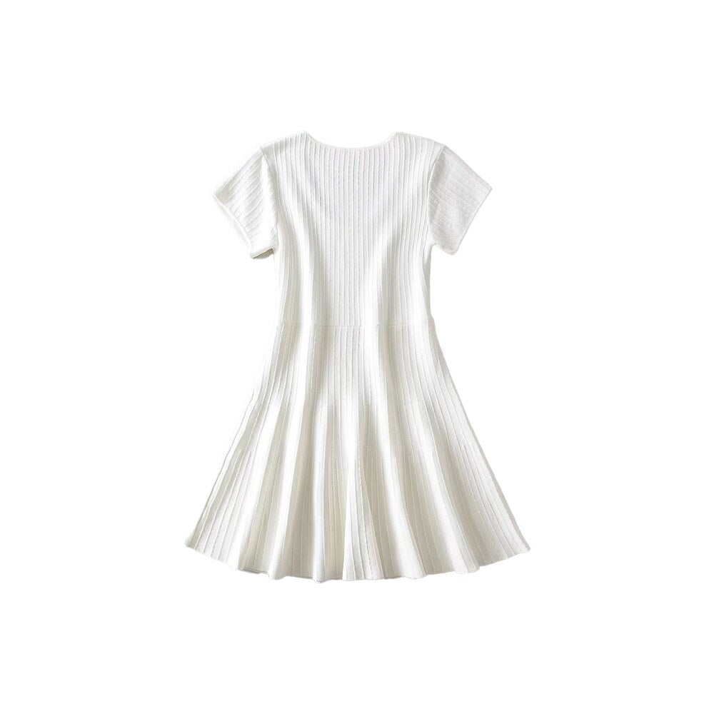 PB&ZA summer new women's temperament solid colour fashion round neck chic waist slip ice knit mini dress