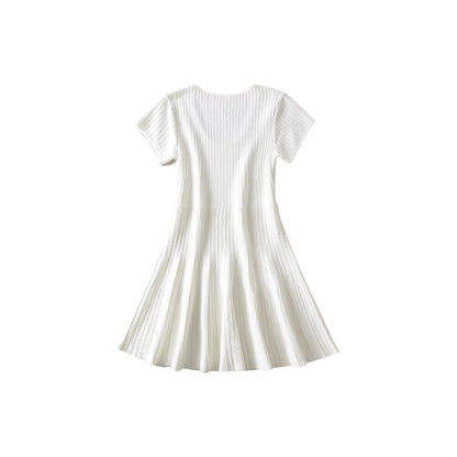 PB&ZA summer new women's temperament solid colour fashion round neck chic waist slip ice knit mini dress