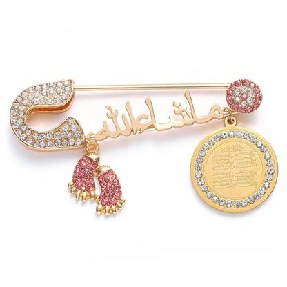 Exquisite Shiny Zircon Islamic Muslim Allah Brooch Arabian Religious Evil Eye Brooch Men Women Popular Clothing Matching Gifts