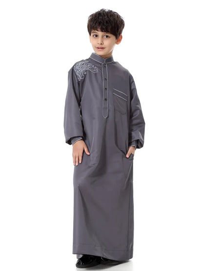 Arab Muslim Kids Boy Jubba Thobe Abaya Kimono Long Dress Caftan for Children Islamic Clothing Long Robes Dress Dubai Arab