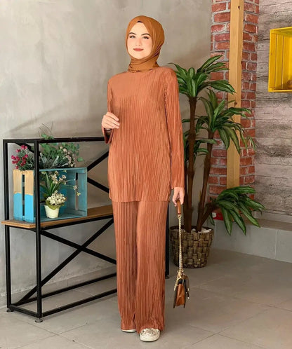 Muslim Sets Women Ramadan Abaya Turkey Dubai Hijab Two Piece Suits Prayer Dress Wide Leg Pants Jilbab Khimar Islamic Clothing