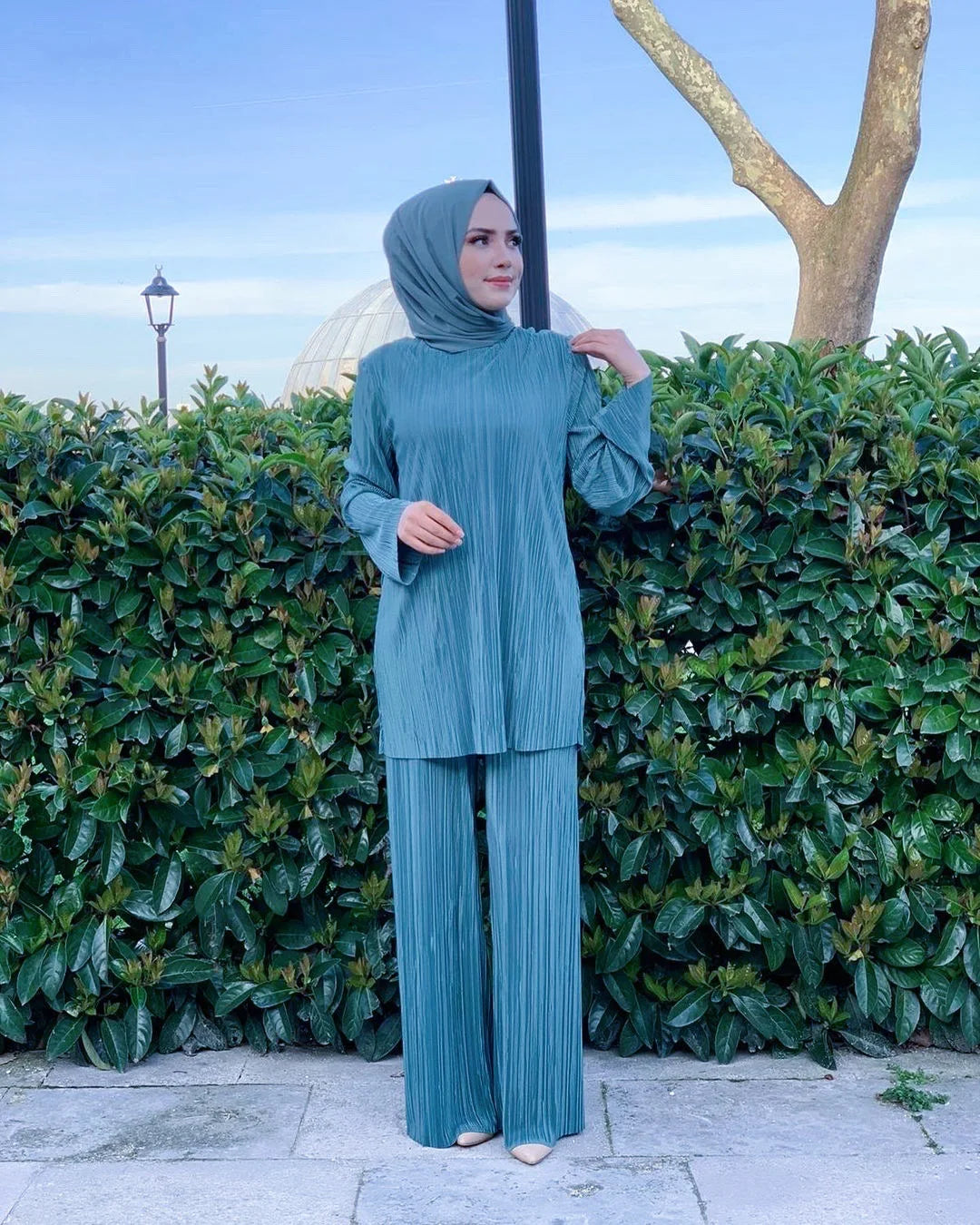 Muslim Sets Women Ramadan Abaya Turkey Dubai Hijab Two Piece Suits Prayer Dress Wide Leg Pants Jilbab Khimar Islamic Clothing