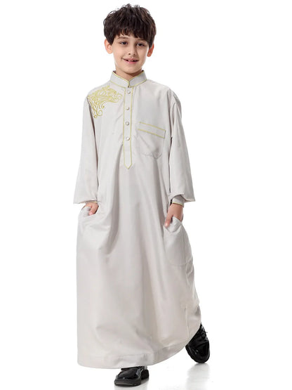 Arab Muslim Kids Boy Jubba Thobe Abaya Kimono Long Dress Caftan for Children Islamic Clothing Long Robes Dress Dubai Arab