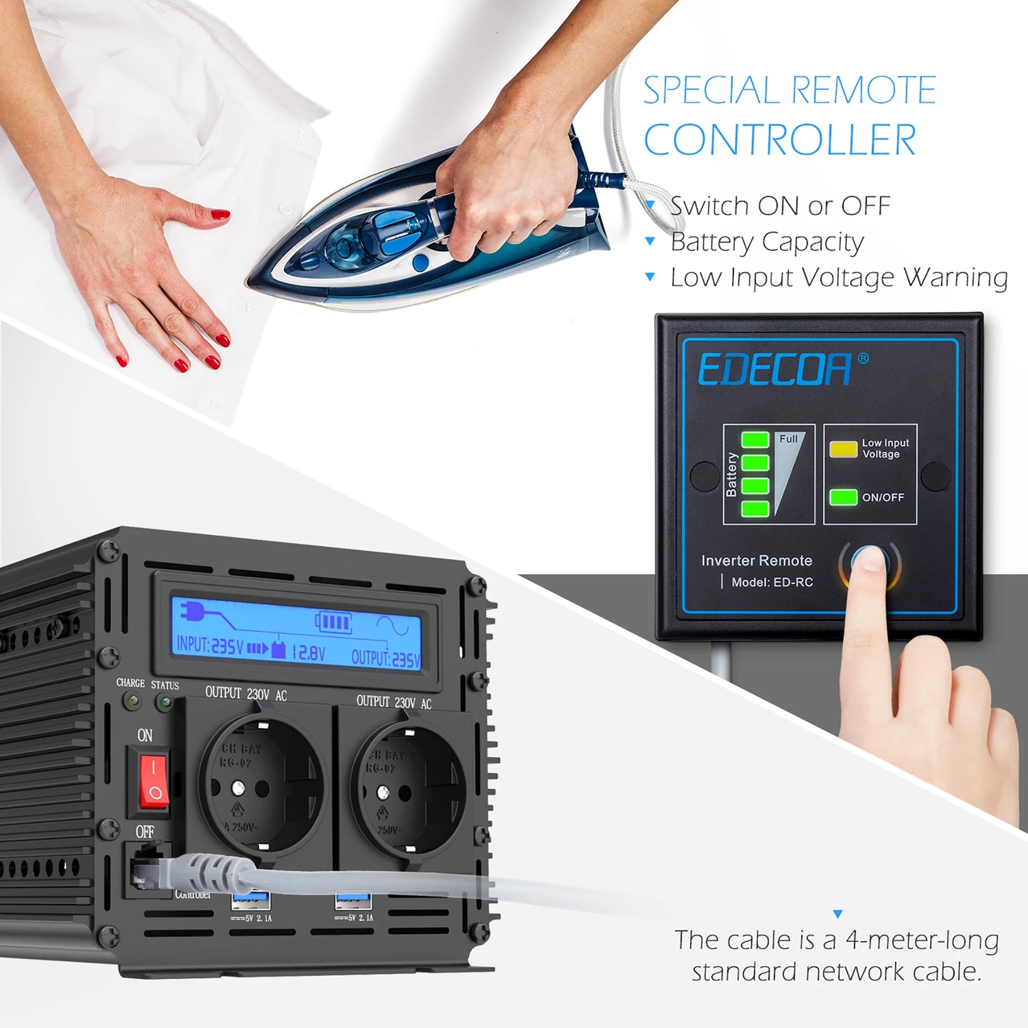 UPS inverter with charger 1500W 2500W DC 12V to AC 220V 230V converter pure sine wave transformer off grid for home