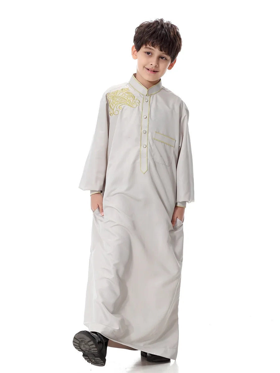 Arab Muslim Kids Boy Jubba Thobe Abaya Kimono Long Dress Caftan for Children Islamic Clothing Long Robes Dress Dubai Arab