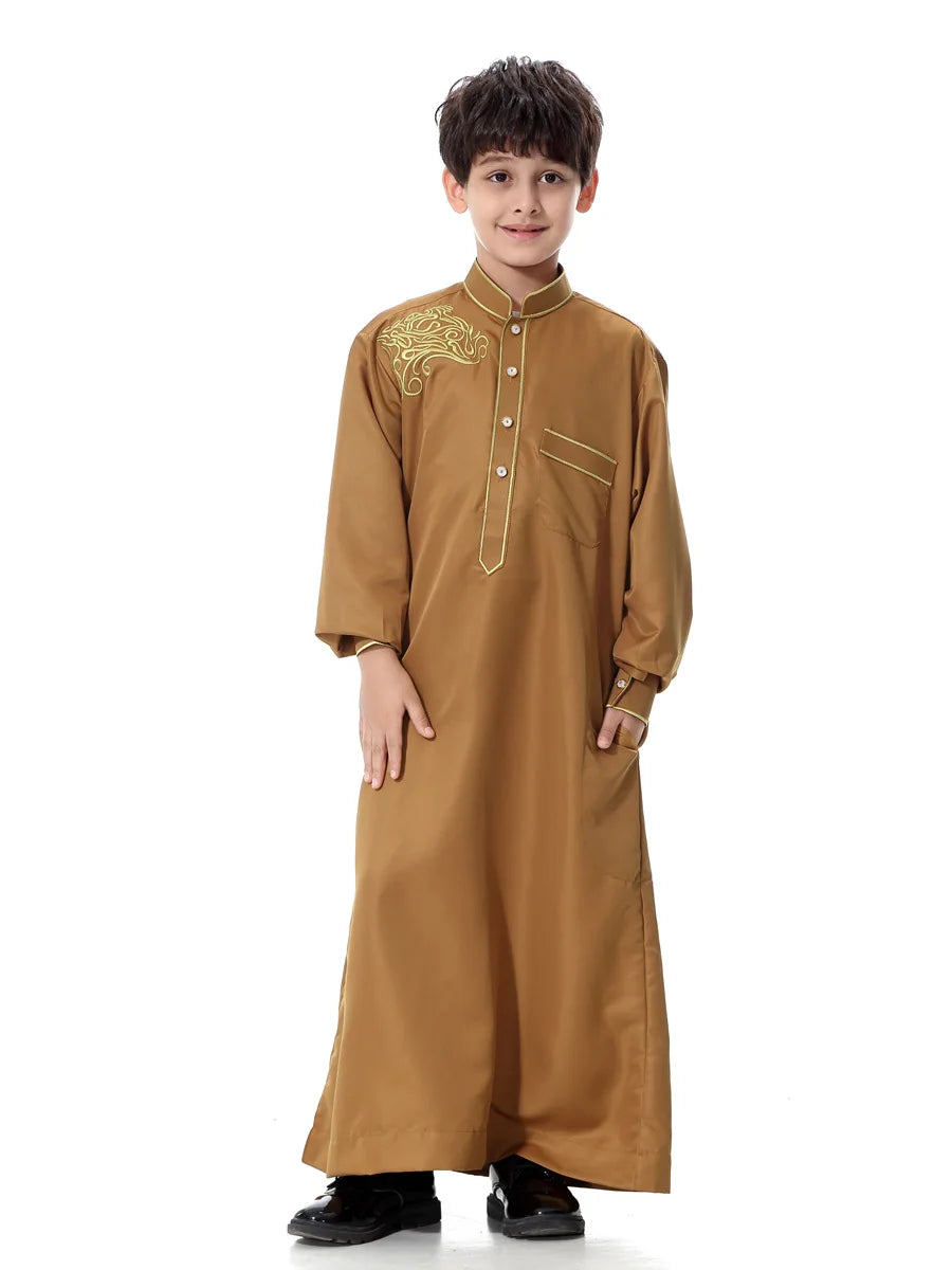 Arab Muslim Kids Boy Jubba Thobe Abaya Kimono Long Dress Caftan for Children Islamic Clothing Long Robes Dress Dubai Arab