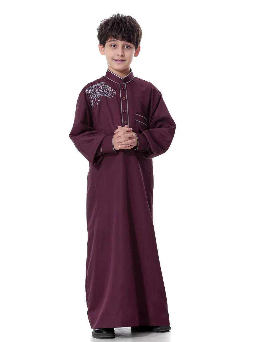 Arab Muslim Kids Boy Jubba Thobe Abaya Kimono Long Dress Caftan for Children Islamic Clothing Long Robes Dress Dubai Arab