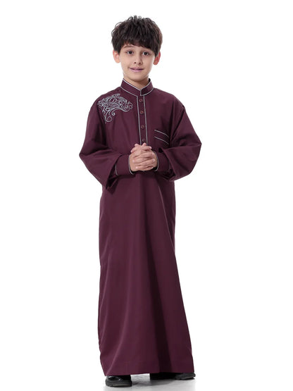 Arab Muslim Kids Boy Jubba Thobe Abaya Kimono Long Dress Caftan for Children Islamic Clothing Long Robes Dress Dubai Arab