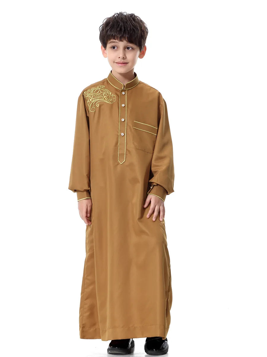 Arab Muslim Kids Boy Jubba Thobe Abaya Kimono Long Dress Caftan for Children Islamic Clothing Long Robes Dress Dubai Arab