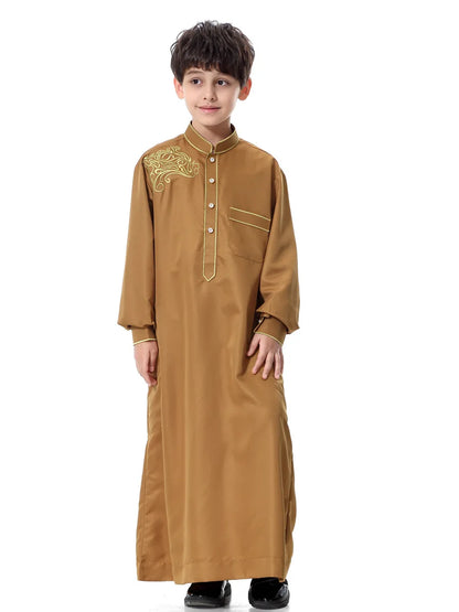 Arab Muslim Kids Boy Jubba Thobe Abaya Kimono Long Dress Caftan for Children Islamic Clothing Long Robes Dress Dubai Arab