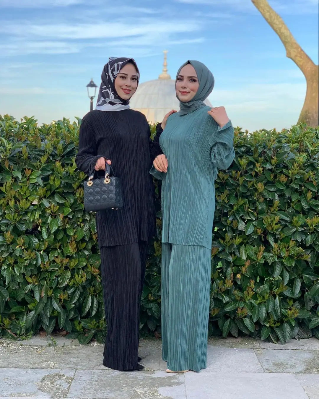 Muslim Sets Women Ramadan Abaya Turkey Dubai Hijab Two Piece Suits Prayer Dress Wide Leg Pants Jilbab Khimar Islamic Clothing
