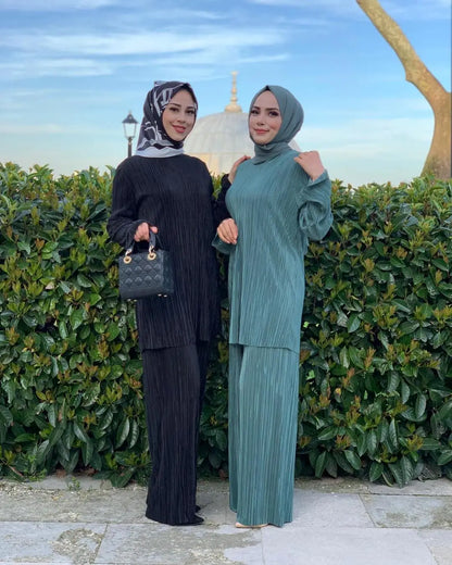 Muslim Sets Women Ramadan Abaya Turkey Dubai Hijab Two Piece Suits Prayer Dress Wide Leg Pants Jilbab Khimar Islamic Clothing