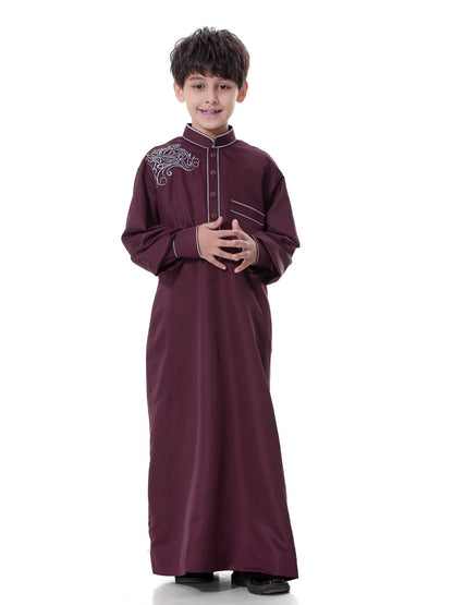 Arab Muslim Kids Boy Jubba Thobe Abaya Kimono Long Dress Caftan for Children Islamic Clothing Long Robes Dress Dubai Arab