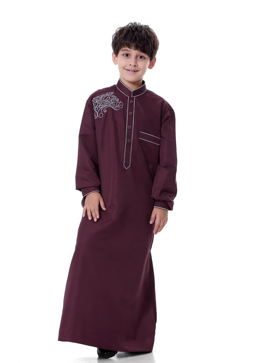 Arab Muslim Kids Boy Jubba Thobe Abaya Kimono Long Dress Caftan for Children Islamic Clothing Long Robes Dress Dubai Arab