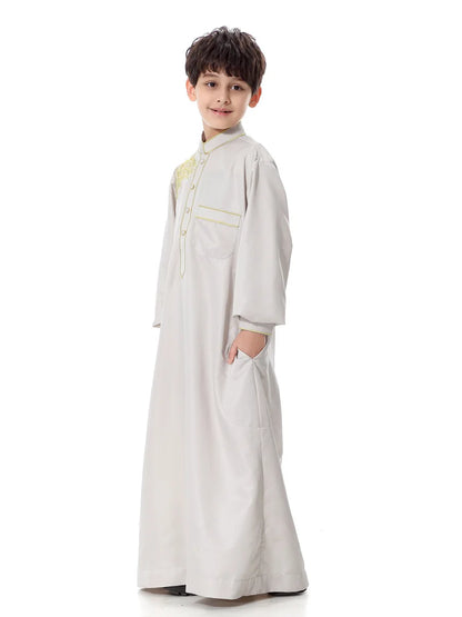 Arab Muslim Kids Boy Jubba Thobe Abaya Kimono Long Dress Caftan for Children Islamic Clothing Long Robes Dress Dubai Arab