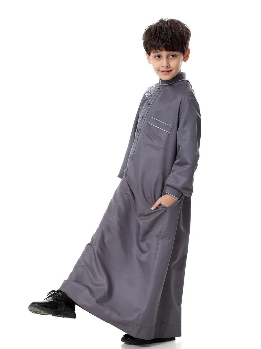Arab Muslim Kids Boy Jubba Thobe Abaya Kimono Long Dress Caftan for Children Islamic Clothing Long Robes Dress Dubai Arab