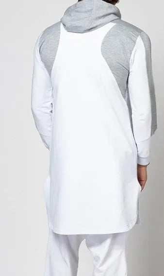Hooded Men Muslim Jubba Thobe Patchwork Islamic Clothing Long Sleeve Dubai Kaftan Male Saudi Arabia Shirt Plus Size 3XL 4XL