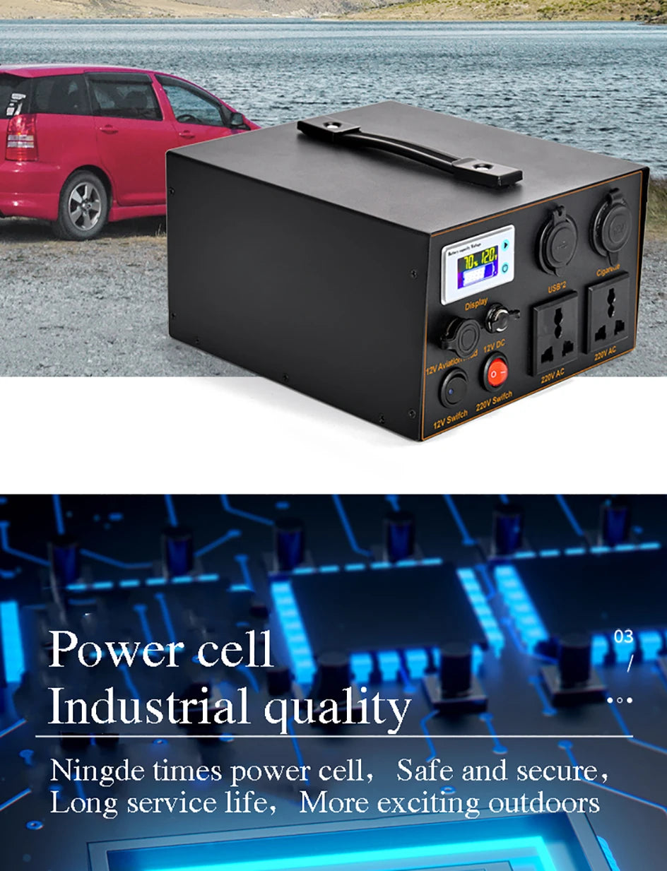 12V Lithium Battery Inverter AC220V 500W Rechargeable Battery Solar Energy Storage Backup Outdoor Battery Pack Sine Wave 50~60HZ
