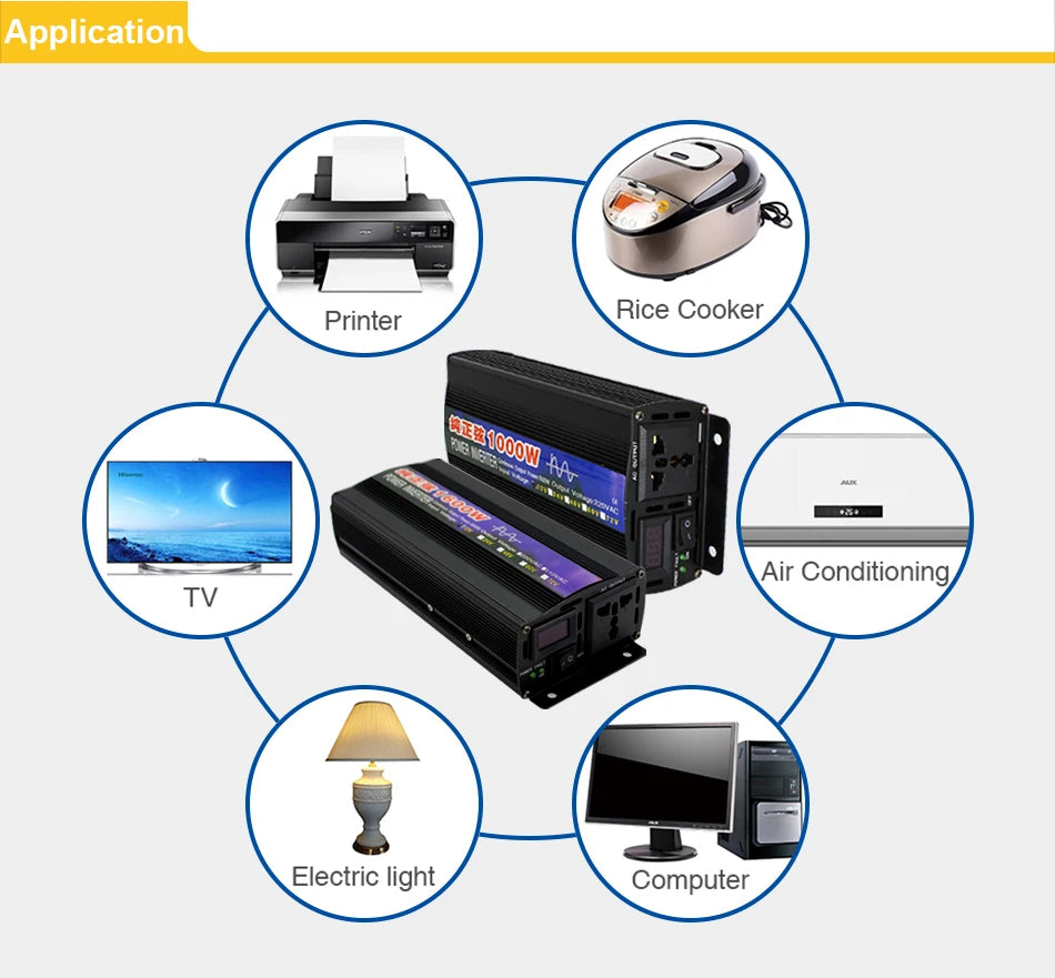 4000W 3000W 2600W 2000W 1600W 1000W Pure Sine Wave Inverter DC 12V To AC 220V 60Hz Power Car Inverter With LED Display Converter