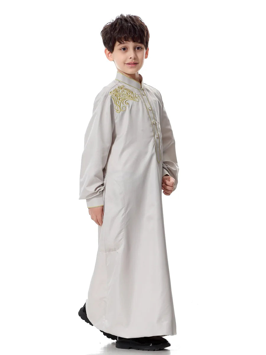 Arab Muslim Kids Boy Jubba Thobe Abaya Kimono Long Dress Caftan for Children Islamic Clothing Long Robes Dress Dubai Arab