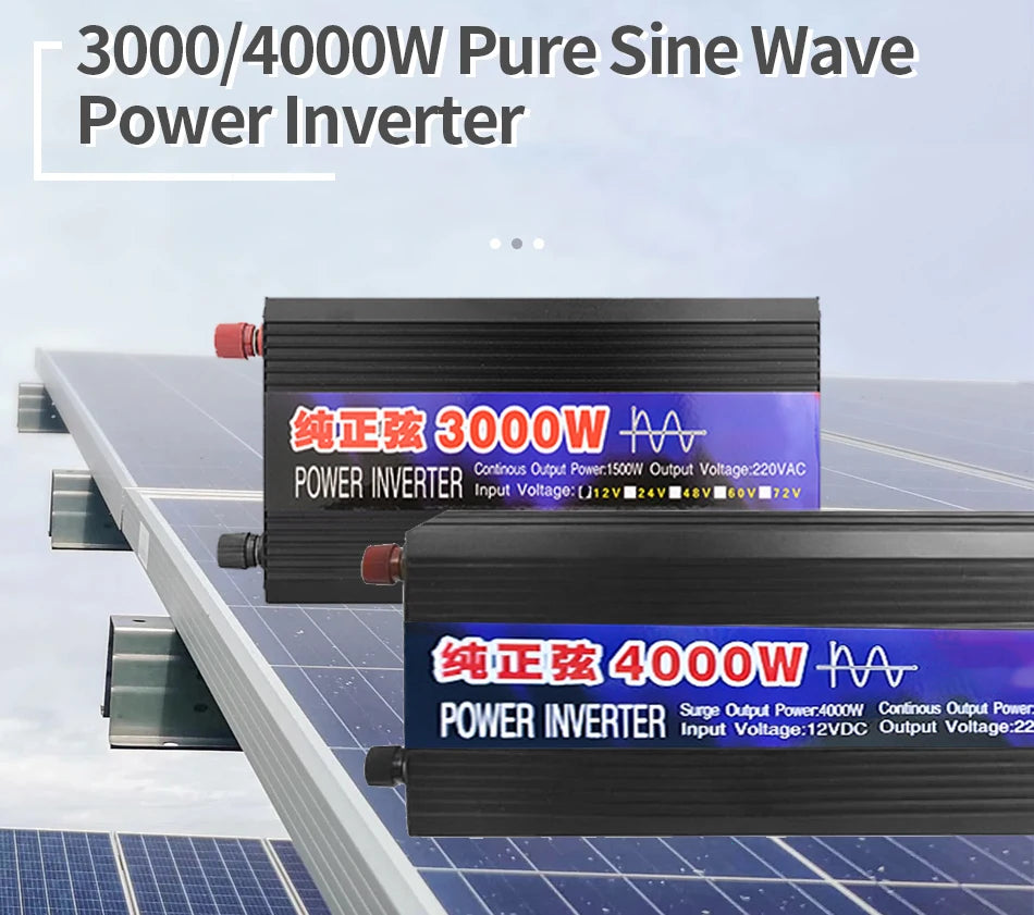 4000W 3000W 2600W 2000W 1600W 1000W Pure Sine Wave Inverter DC 12V To AC 220V 60Hz Power Car Inverter With LED Display Converter