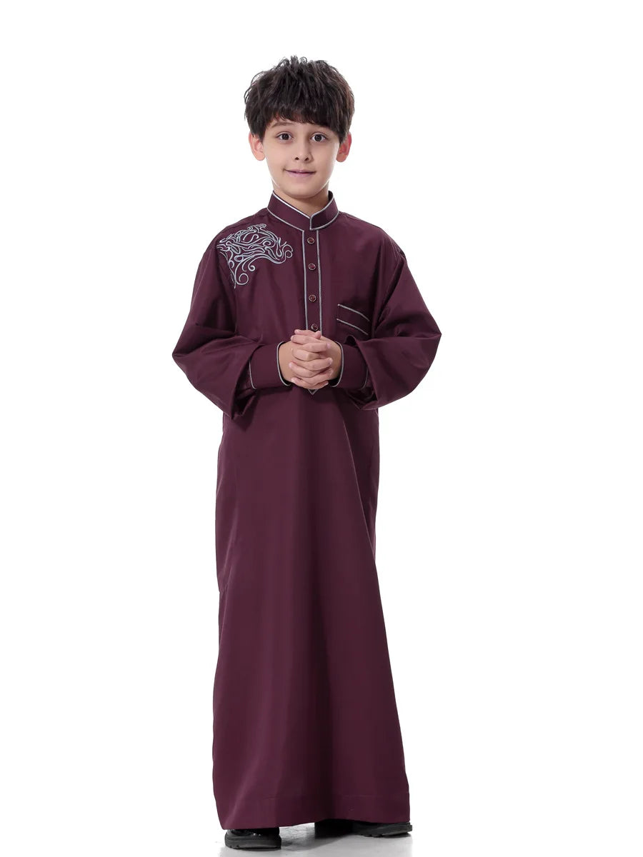 Arab Muslim Kids Boy Jubba Thobe Abaya Kimono Long Dress Caftan for Children Islamic Clothing Long Robes Dress Dubai Arab