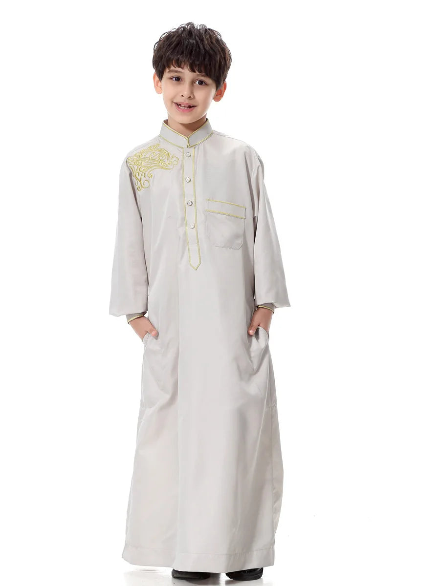 Arab Muslim Kids Boy Jubba Thobe Abaya Kimono Long Dress Caftan for Children Islamic Clothing Long Robes Dress Dubai Arab