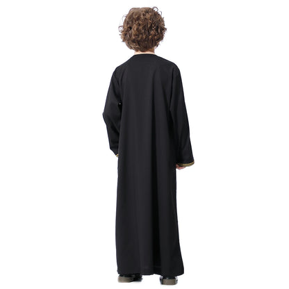 Muslim Boys Robe Embroidered Long Sleeve Dress Gown Saudi Arabia Abaya Kaftan Jubba Thobe Islamic Clothes Eid Djellaba Ramadan