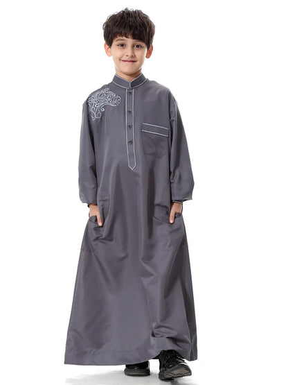 Arab Muslim Kids Boy Jubba Thobe Abaya Kimono Long Dress Caftan for Children Islamic Clothing Long Robes Dress Dubai Arab