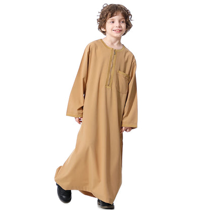 Muslim Boys Robe Embroidered Long Sleeve Dress Gown Saudi Arabia Abaya Kaftan Jubba Thobe Islamic Clothes Eid Djellaba Ramadan