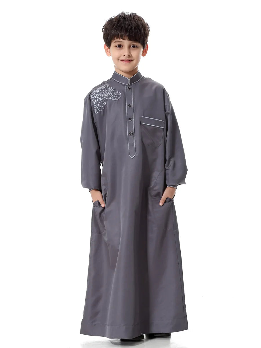Arab Muslim Kids Boy Jubba Thobe Abaya Kimono Long Dress Caftan for Children Islamic Clothing Long Robes Dress Dubai Arab
