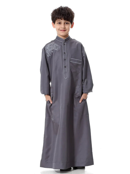Arab Muslim Kids Boy Jubba Thobe Abaya Kimono Long Dress Caftan for Children Islamic Clothing Long Robes Dress Dubai Arab