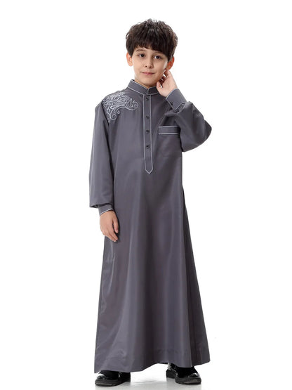Arab Muslim Kids Boy Jubba Thobe Abaya Kimono Long Dress Caftan for Children Islamic Clothing Long Robes Dress Dubai Arab