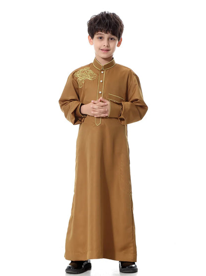 Arab Muslim Kids Boy Jubba Thobe Abaya Kimono Long Dress Caftan for Children Islamic Clothing Long Robes Dress Dubai Arab