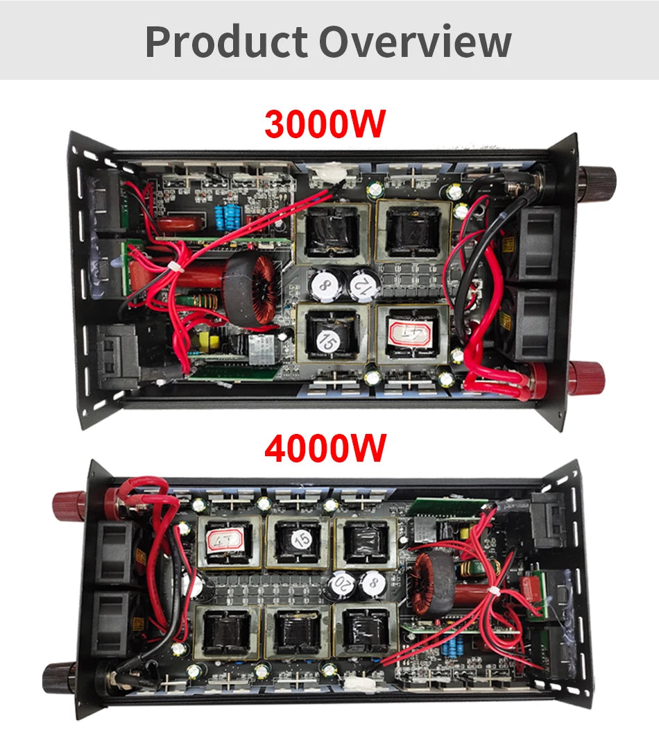 4000W 3000W 2600W 2000W 1600W 1000W Pure Sine Wave Inverter DC 12V To AC 220V 60Hz Power Car Inverter With LED Display Converter
