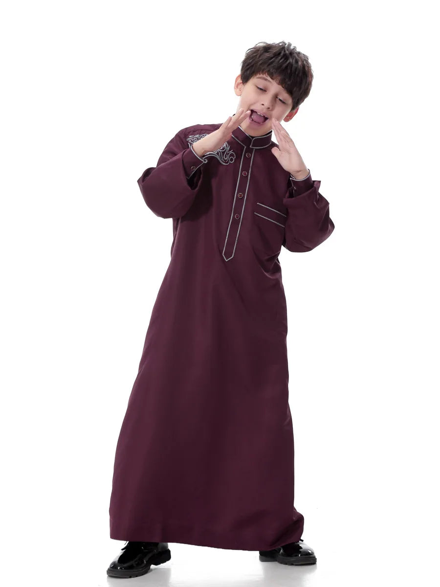 Arab Muslim Kids Boy Jubba Thobe Abaya Kimono Long Dress Caftan for Children Islamic Clothing Long Robes Dress Dubai Arab