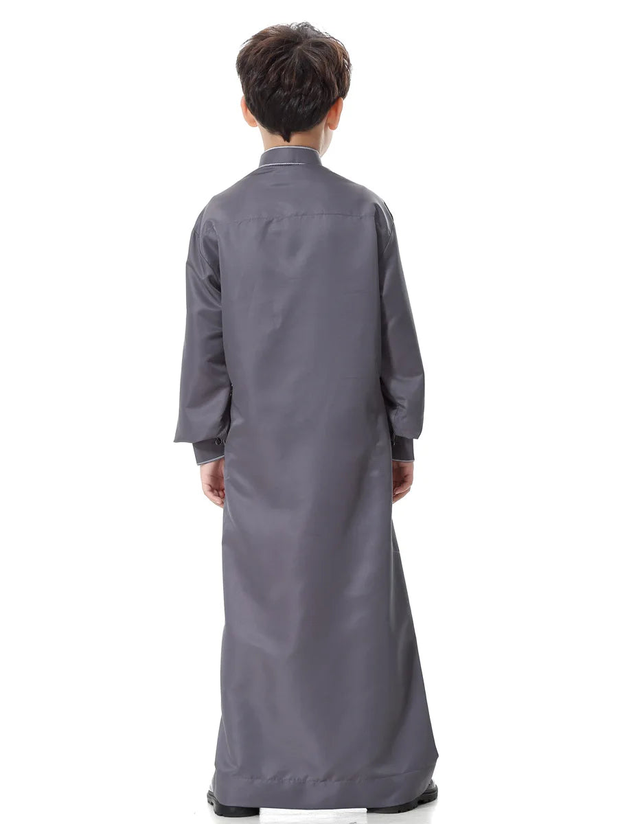 Arab Muslim Kids Boy Jubba Thobe Abaya Kimono Long Dress Caftan for Children Islamic Clothing Long Robes Dress Dubai Arab