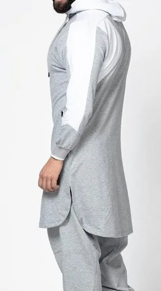 Hooded Men Muslim Jubba Thobe Patchwork Islamic Clothing Long Sleeve Dubai Kaftan Male Saudi Arabia Shirt Plus Size 3XL 4XL